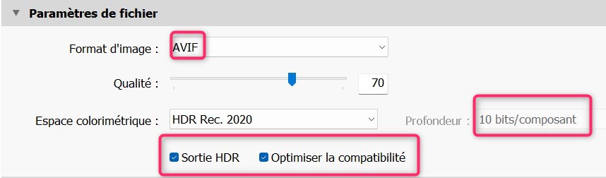 Exportation AVIF HDR (carte de gain) depuis LRC