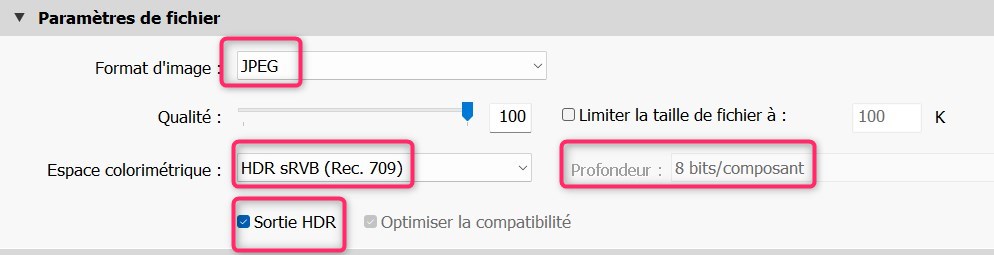 Exportation Jpeg HDR (carte de gain) depuis LRC