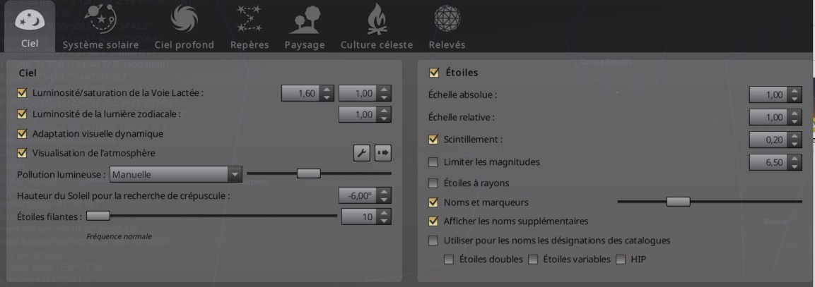 Paramétrage de Stellarium