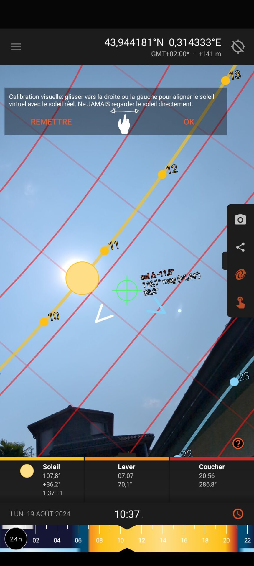 Calibration de la position du soleil