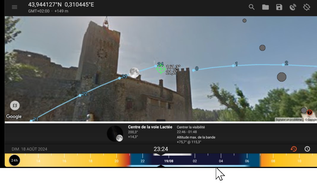 Visualisation avec street view dans Sun Surveyor du lever de lune