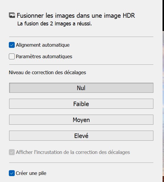 Options de fusion HDR dans lightroom