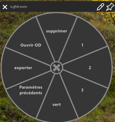 Raccourcis à l'écran pour Lightroom