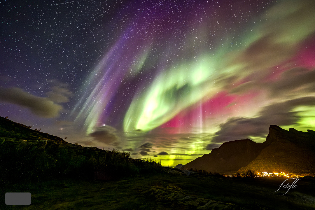 Mefjordvaer, Senja, Aurores boréales, HDR