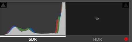 Histogramme Profil du boitier avec boutons HDR et SDR sur on