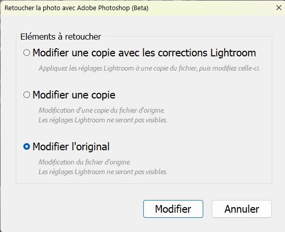 Les 3 choix à la réouverture d'un fichier issu de photoshop